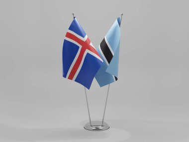 Botswana - İzlanda İşbirliği Bayrakları, Beyaz Arkaplan - 3D Render