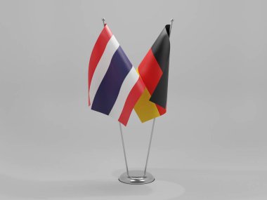Almanya - Tayland İşbirliği Bayrakları, Beyaz Arkaplan - 3D Render