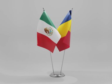 Çad - Meksika İşbirliği Bayrakları, Beyaz Arkaplan - 3D Yapılandırma