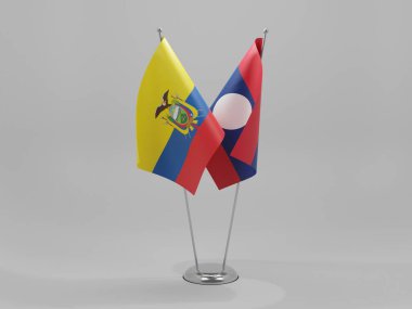 Laos - Ekvador İşbirliği Bayrakları, Beyaz Arkaplan - 3B Render