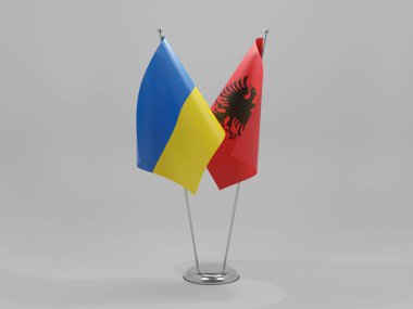 Arnavutluk - Ukrayna İşbirliği Bayrakları, Beyaz Arkaplan - 3D Hazırlama