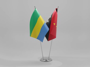 Papua Yeni Gine - Gabon İşbirliği Bayrakları, Beyaz Arkaplan - 3D Render