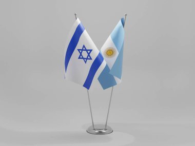 Arjantin - İsrail İşbirliği Bayrakları, Beyaz Arkaplan - 3D Yapılandırma