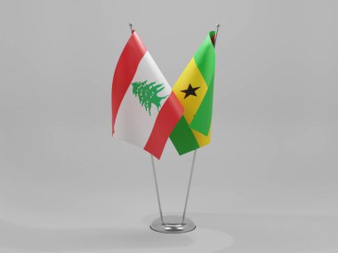 Sao Tome ve Principe - Lübnan İşbirliği Bayrakları, Beyaz Arkaplan - 3D Render