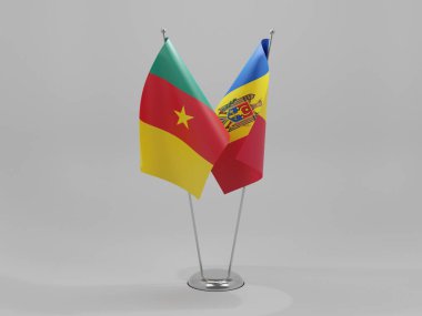 Moldova - Kamerun İşbirliği Bayrakları, Beyaz Arkaplan - 3D Render
