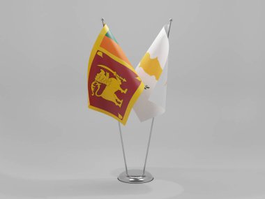 Kıbrıs - Sri Lanka İşbirliği Bayrakları, Beyaz Arkaplan - 3D Render