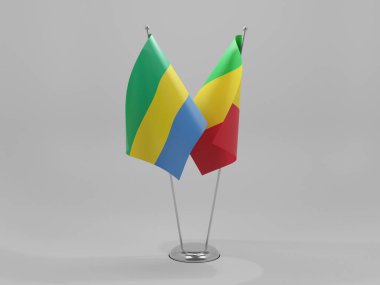 Mali - Gabon İşbirliği Bayrakları, Beyaz Arkaplan - 3D Render