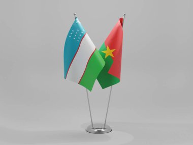 Burkina Faso - Özbekistan İşbirliği Bayrakları, Beyaz Arkaplan - 3D Render