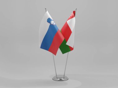 Umman - Slovenya İşbirliği Bayrakları, Beyaz Arkaplan - 3D Render