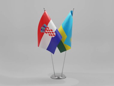 Ruanda - Hırvatistan İşbirliği Bayrakları, Beyaz Arkaplan - 3D Hazırlama
