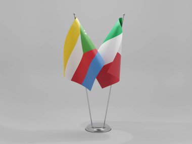 İtalya - Komoros İşbirliği Bayrakları, Beyaz Arkaplan - 3D Render