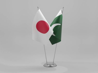 Pakistan - Japonya İşbirliği Bayrakları, Beyaz Arkaplan - 3D Yapılandırma