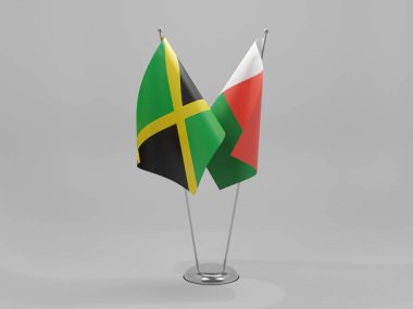 Madagaskar - Jamaika İşbirliği Bayrakları, Beyaz Arkaplan - 3D Render