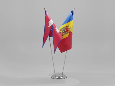 Moldova - Nepal İşbirliği Bayrakları, Beyaz Arkaplan - 3D Render