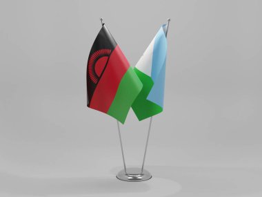 Cibuti - Malavi İşbirliği Bayrakları, Beyaz Arkaplan - 3D Render