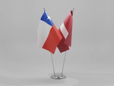 Letonya - Şili İşbirliği Bayrakları, Beyaz Arkaplan - 3D Render