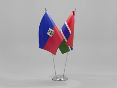 Gambiya - Haiti İşbirliği Bayrakları, Beyaz Arkaplan - 3D Render
