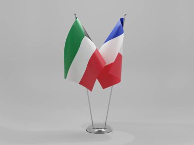 Fransa - Kuveyt İşbirliği Bayrakları, Beyaz Arkaplan - 3D Hazırlama