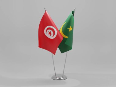 Moritanya - Tunus İşbirliği Bayrakları, Beyaz Arkaplan - 3D Render