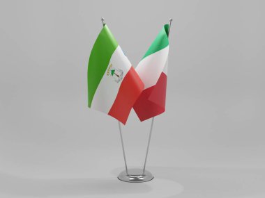 İtalya - Ekvator Ginesi İşbirliği Bayrakları, Beyaz Arkaplan - 3D Render