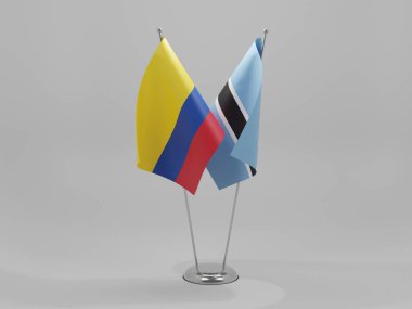 Botswana - Kolombiya İşbirliği Bayrakları, Beyaz Arkaplan - 3D Render