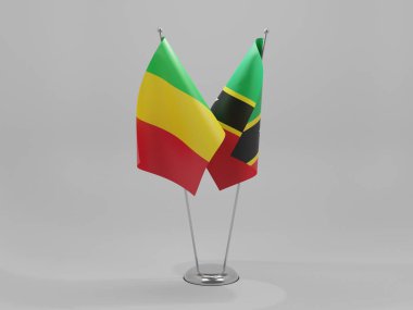 Saint Kitts ve Nevis - Mali İşbirliği Bayrakları, Beyaz Arkaplan - 3D Render