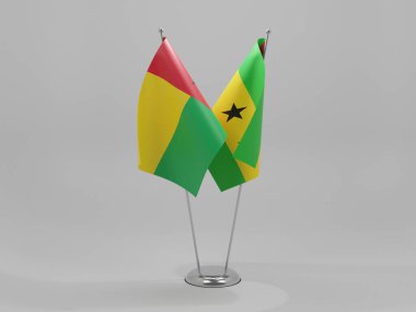 Sao Tome ve Principe - Gine Bissau İşbirliği Bayrakları, Beyaz Arkaplan - 3D Render