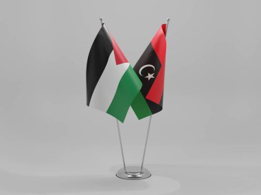 Libya - Filistin İşbirliği Bayrakları, Beyaz Arkaplan - 3D Render
