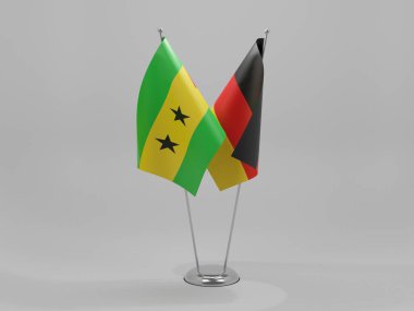Almanya - Sao Tome ve Principe İşbirliği Bayrakları, Beyaz Arkaplan - 3D Render