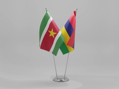 Mauritius - Surinam Cooperation Flags, Beyaz Arkaplan - 3D Render
