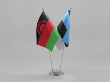 Estonya - Malavi İşbirliği Bayrakları, Beyaz Arkaplan - 3D Render