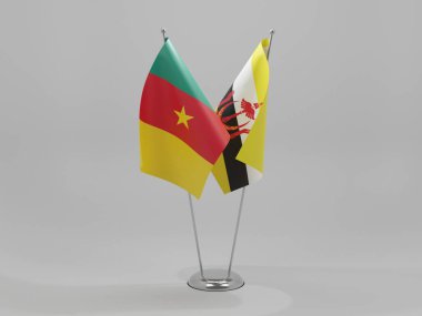 Brunei - Kamerun İşbirliği Bayrakları, Beyaz Arkaplan - 3D Render
