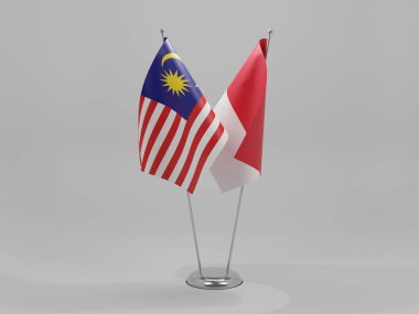 Endonezya - Malezya İşbirliği Bayrakları, Beyaz Arkaplan - 3D Render
