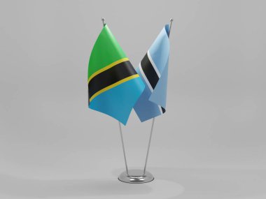 Botswana - Tanzanya İşbirliği Bayrakları, Beyaz Arkaplan - 3D Render