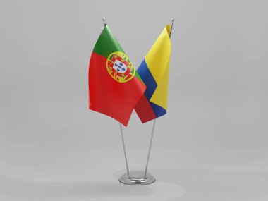 Kolombiya - Portekiz İşbirliği Bayrakları, Beyaz Arkaplan - 3D Render