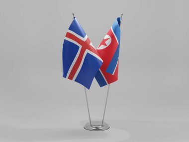 Kuzey Kore - İzlanda İşbirliği Bayrakları, Beyaz Arkaplan - 3D Render