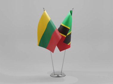 Saint Kitts ve Nevis - Litvanya İşbirliği Bayrakları, Beyaz Arkaplan - 3D Render
