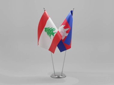 Kamboçya - Lübnan İşbirliği Bayrakları, Beyaz Arkaplan - 3D Render