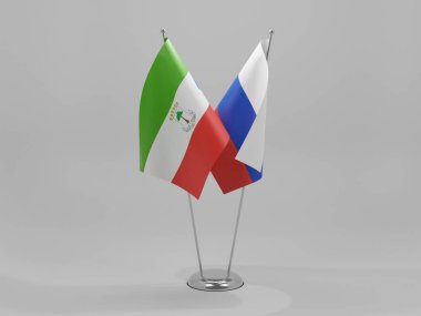 Rusya - Ekvator Ginesi İşbirliği Bayrakları, Beyaz Arkaplan - 3D Render