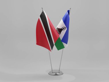 Lesotho - Trinidad ve Tobago İşbirliği Bayrakları, Beyaz Arkaplan - 3D Render