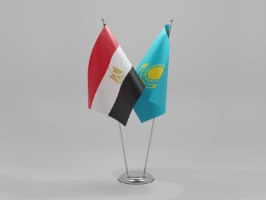 Kazakistan - Mısır İşbirliği Bayrakları, Beyaz Arkaplan - 3D Render