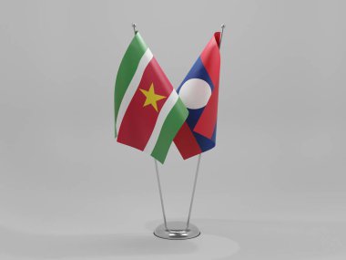 Laos - Suriname Cooperation Flags, Beyaz Arkaplan - 3D Render