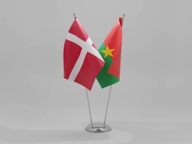 Burkina Faso - Danimarka İşbirliği Bayrakları, Beyaz Arkaplan - 3D Render