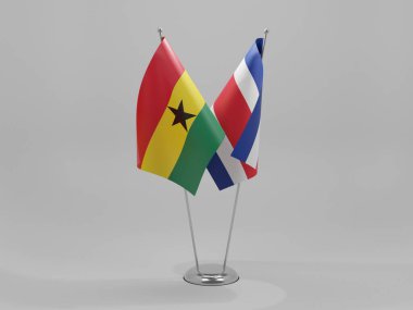 Kosta Rika - Gana İşbirliği Bayrakları, Beyaz Arkaplan - 3D Render