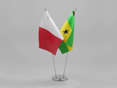 Sao Tome ve Principe - Malta İşbirliği Bayrakları, Beyaz Arkaplan - 3D Render