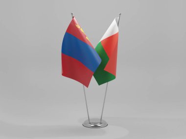 Madagaskar - Moğolistan İşbirliği Bayrakları, Beyaz Arkaplan - 3D Render