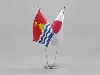 Japonya - Kiribati İşbirliği Bayrakları, Beyaz Arkaplan - 3D Render