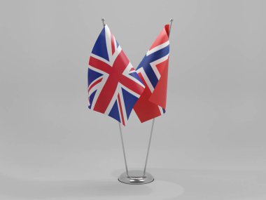 Norveç - Birleşik Krallık İşbirliği Bayrakları, Beyaz Arkaplan - 3D Render