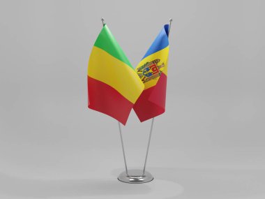 Moldova - Mali İşbirliği Bayrakları, Beyaz Arkaplan - 3D Render