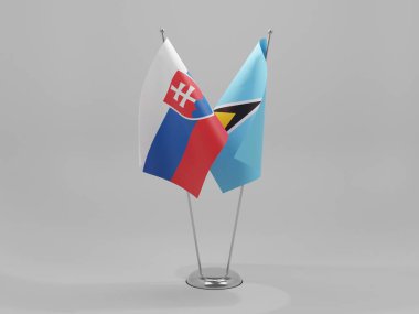 Saint Lucia - Slovakya İşbirliği Bayrakları, Beyaz Arkaplan - 3D Render